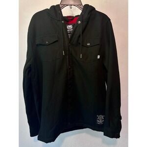 Ecko Unltd Mens Hooded Shirt Jacket Black Plaid Sherpa Lined EO33O493B NEW